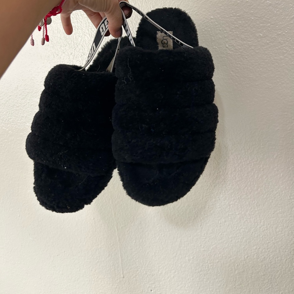 UGG Black Fluffy Slippers